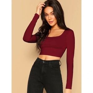 Ambiance Burgundy Long Sleeve Crop Top
